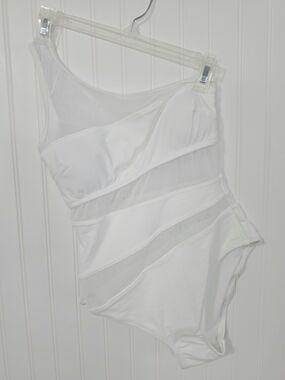 Adore Me | NWT Kimora One Shoulder Mesh One Piece Swimsuit White Small